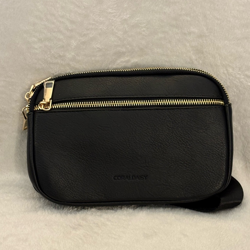 Coral Daisy Black Waist Bag